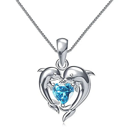 Blue Heart Necklace with Dolphin