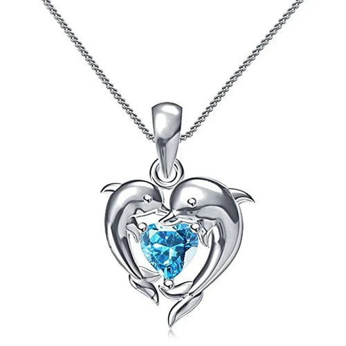 Blue Heart Necklace with Dolphin