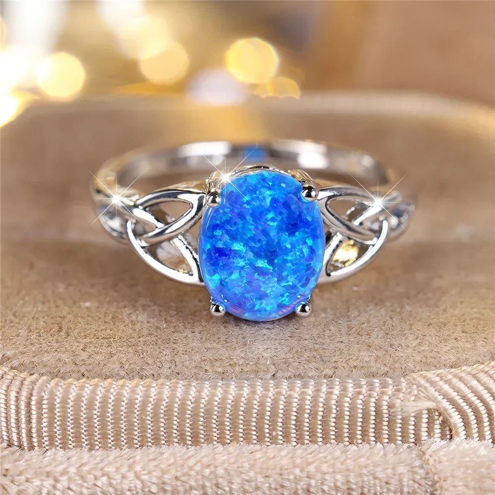 Vintage Silver Ring with Blue Opal