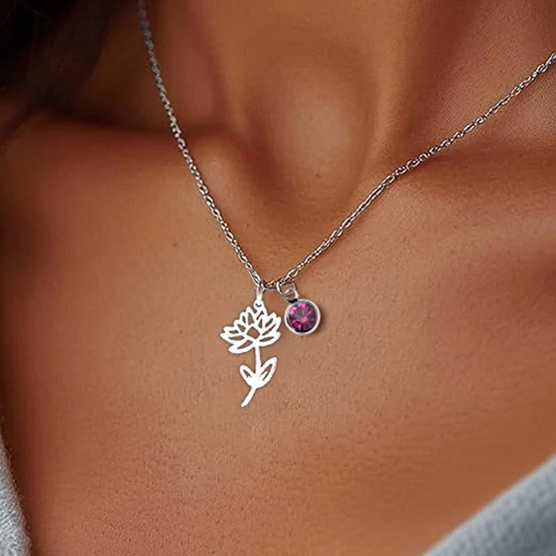 Personalised Necklace with Birthstone and Flower of the Month