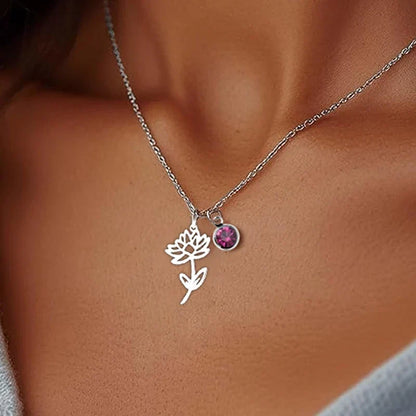 Personalised Necklace with Birthstone and Flower of the Month