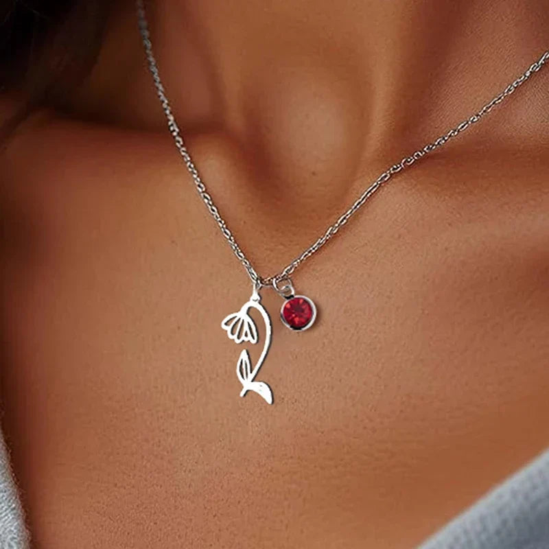 Personalised Necklace with Birthstone and Flower of the Month