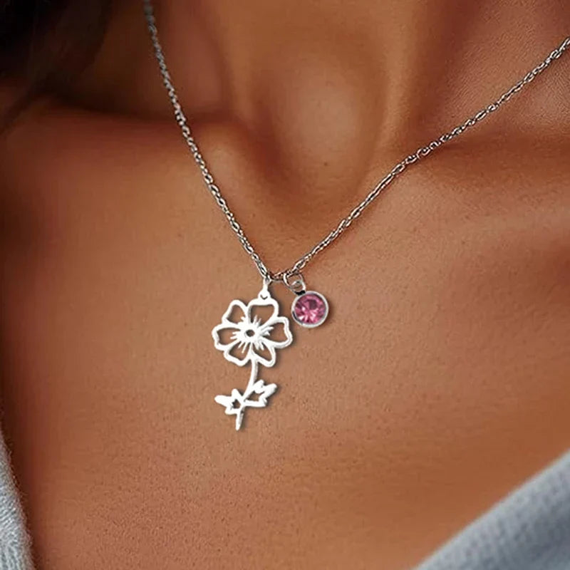 Personalised Necklace with Birthstone and Flower of the Month