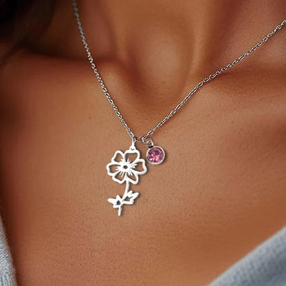 Personalised Necklace with Birthstone and Flower of the Month
