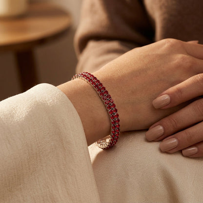 Double-Row Tennis Bracelet – Silver-Tone with Red Stones