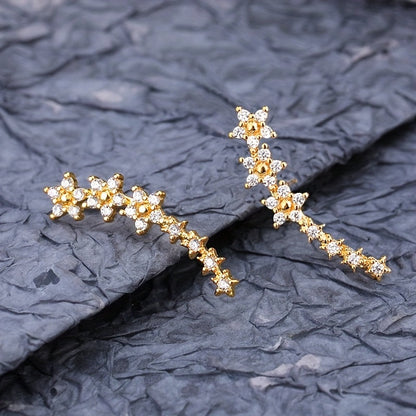 Floral Ear Climber Earrings – Sparkling Crystal Flower Crawlers