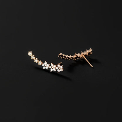 Floral Ear Climber Earrings – Sparkling Crystal Flower Crawlers