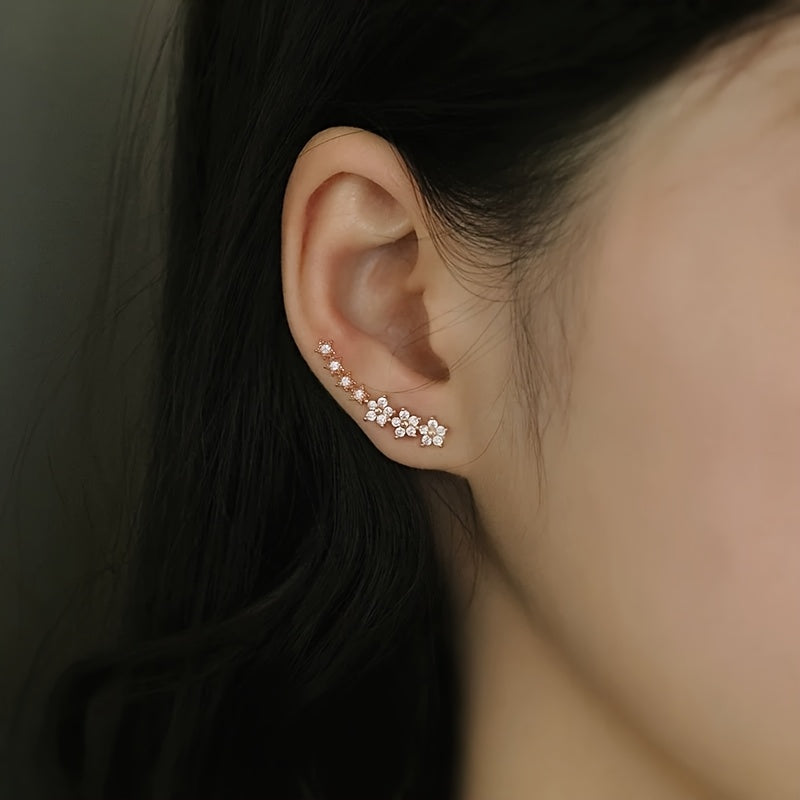 Floral Ear Climber Earrings – Sparkling Crystal Flower Crawlers