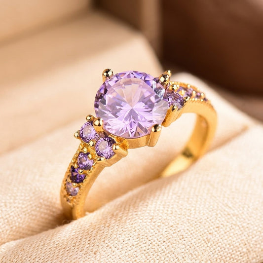 Lilac Stone Cluster Ring – Gold-Tone with Graduated Side Stones