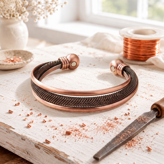 Rose Copper Lattice Cuff Bracelet – Handcrafted 99.9% Pure Copper