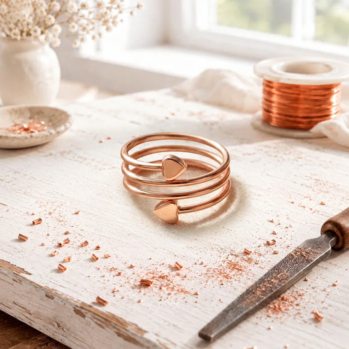 Rose Copper Heartloop Ring – Hand-Shaped Triple Spiral Wrap