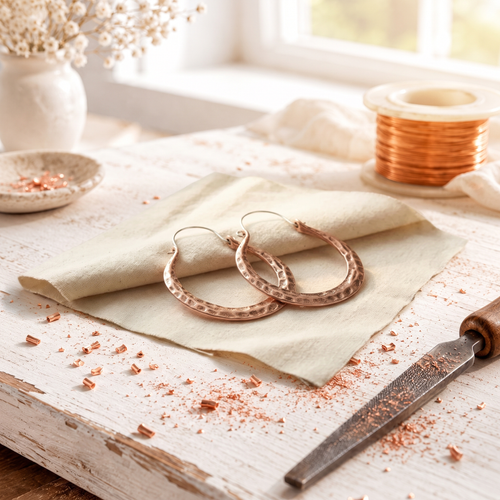 Copper Hoop Earrings – Wide Hammered Crescent Design