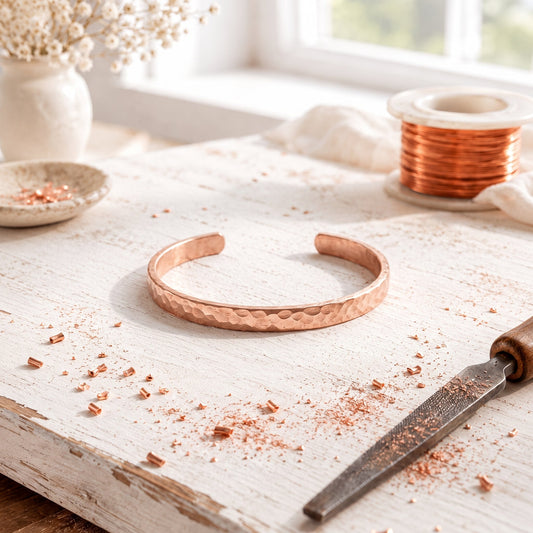 Rose Copper Anklet – Hand-Hammered Lightweight Open Cuff