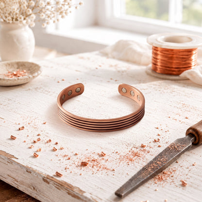 Copper Cuff Bracelet – Hand-Chased Five-Line Design
