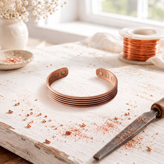 Copper Cuff Bracelet – Hand-Chased Five-Line Design