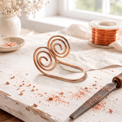 Copper Spiral Volute Hand Piece – Hand-Formed Copper Wire