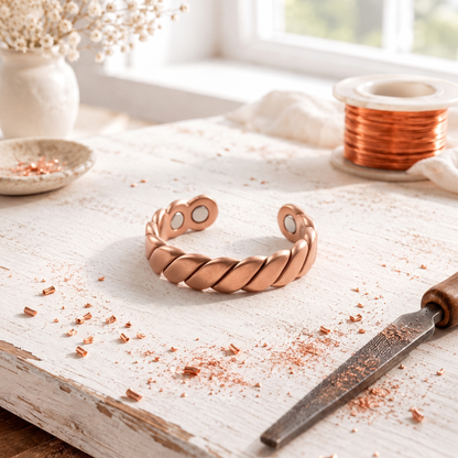 Twisted Pink Copper Ring – Handcrafted Rope Design, Adjustable