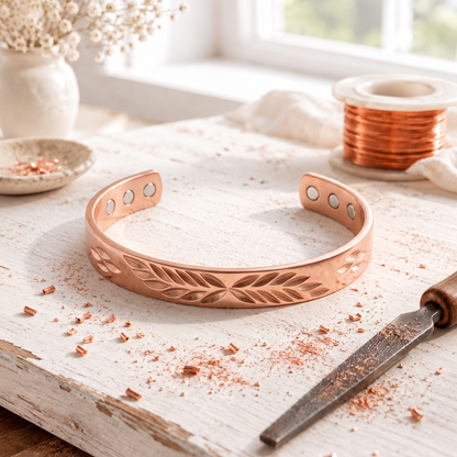 Rose Copper Canopy Bracelet – Hand-Cut Leaf Pattern Cuff
