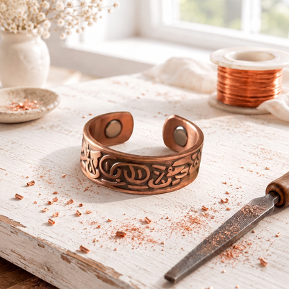 Rose Copper Glyph Ring – Hand-Engraved Knotwork Magnetic Band