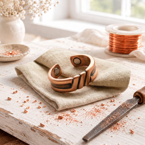 Copper Magnetic Ring – Hand-Cut Diagonal Grooves, Adjustable