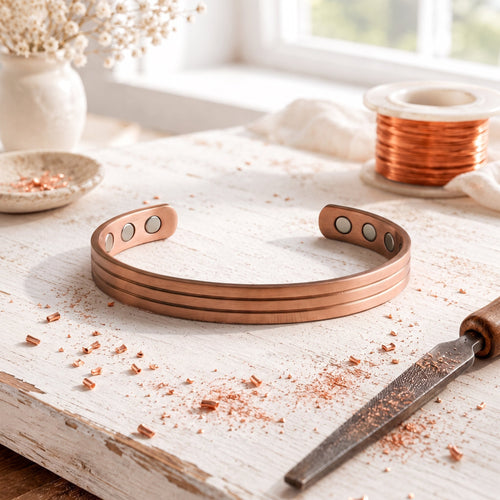 Copper Cuff Bracelet – Hand-Cut Three-Groove Design