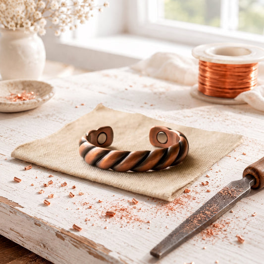 Rose Copper Torque Ring – Chunky Twisted Rope Design