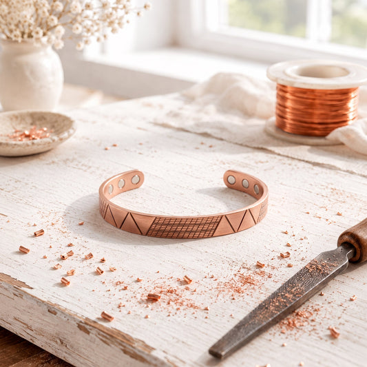 Copper Magnetic Bracelet – Hand-Printed Geometric Pattern