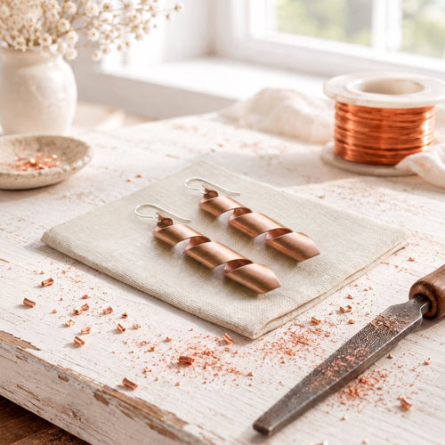 Pink Copper Helix Earrings – Hand-Twisted Spiral Drops