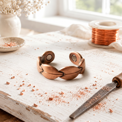 Rose Copper Laurus Ring – Hand-Woven Twin Strand Band