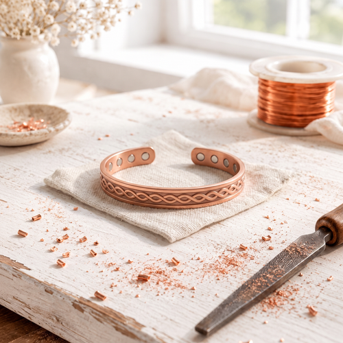 Rose Copper Rivulet Bracelet – Infinity Pattern Magnetic Cuff