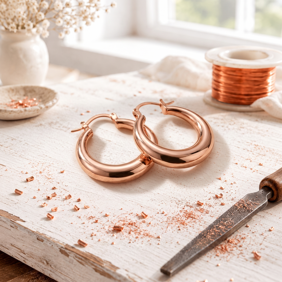 Elara Copper Hoop Earrings – Handmade Polished Copper Hoops