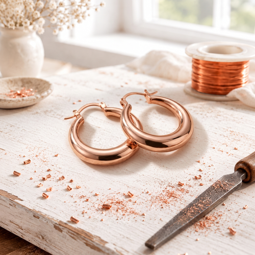 Elara Copper Hoop Earrings – Handmade Polished Copper Hoops