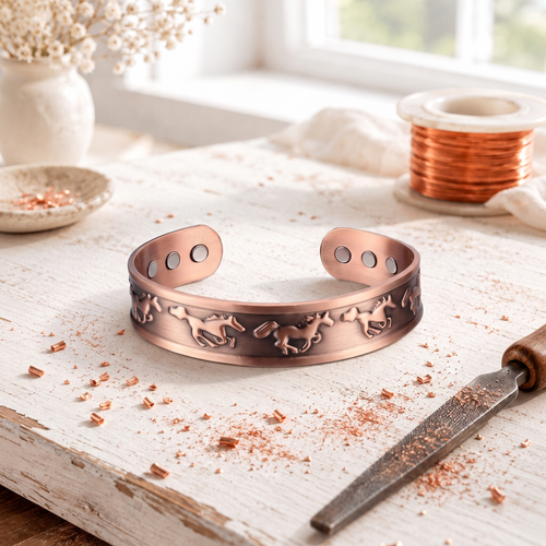 Rose Copper Mesa Bracelet – Hand-Engraved Desert Scene Cuff