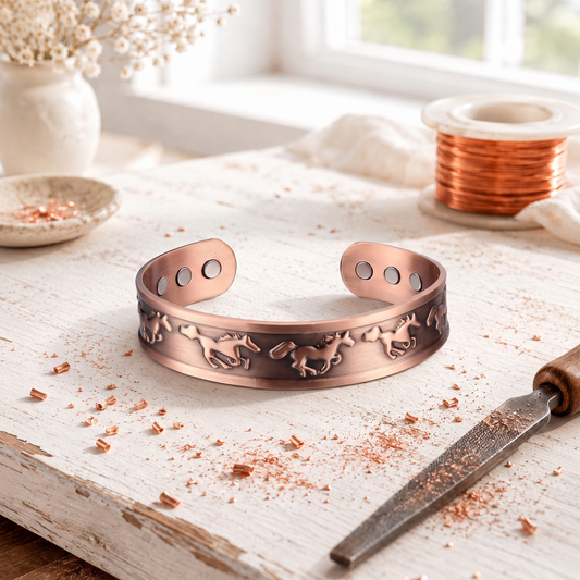 Rose Copper Mesa Bracelet – Hand-Engraved Desert Scene Cuff