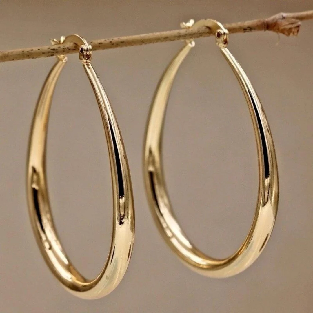 Oval Hoop Earrings – Gold-Tone Polished Tapered Hoops