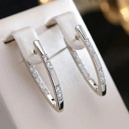 Zirconia Oval Hoop Earrings – Rose Gold-Tone Inside-Out Sparkle