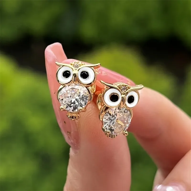 Owl Stud Earrings with Crystal – Vintage Style