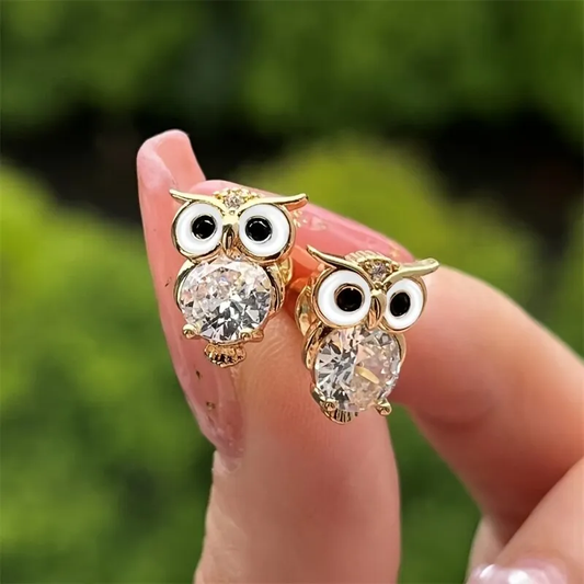 Owl Stud Earrings with Crystal – Vintage Style