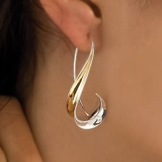 Sculptural Swirl Drop Earrings – Two-Tone Gold and Silver-Tone