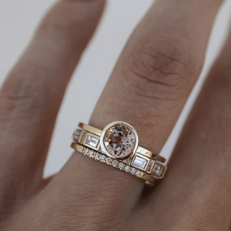 Bezel Solitaire Ring – Gold-Tone with Champagne-Toned Stone