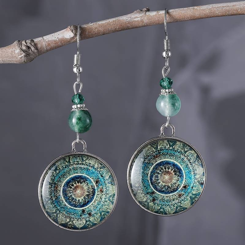 Blue Mandala Drop Earrings