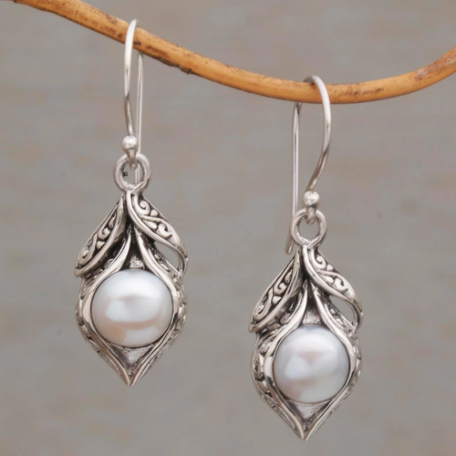 Vintage Silver Earrings with Hanging Pearls