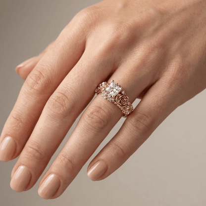 Rose Vintage-Style Ring – Rose Gold-Tone with Princess-Cut Zirconia